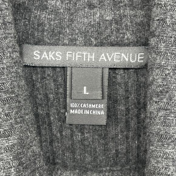 SAKS FIFTH AVENUE Sweater Womens L 100% Cashmere Turtleneck Ribbed Pullover Gray - Picture 5 of 12